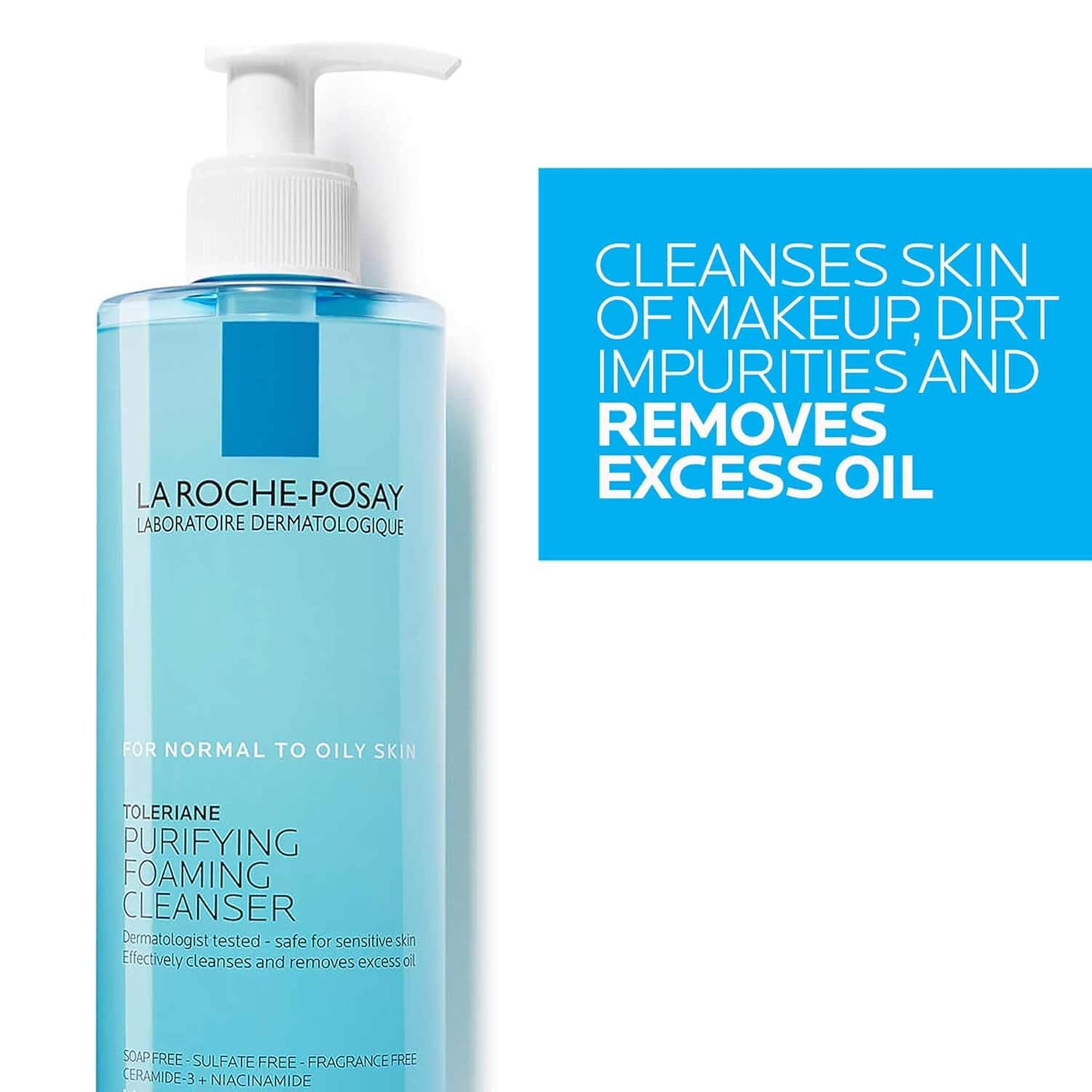 Toleriane Purifying Foaming Facial Cleanser, Oil Free Face Wash for Oily Skin and for Sensitive Skin with Niacinamide, Pore Cleanser Won’T Dry Out Skin, Unscented